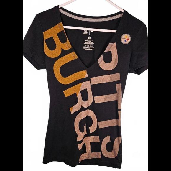 NFL Women's Pittsburgh Steelers V-Neck Tee - Black & Gold Size Small - Picture 1 of 6